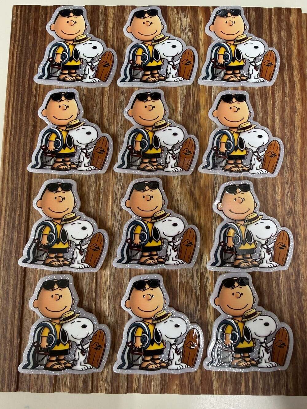 12 Pc Charlie Brown and Snoopy Go to the Beach Acrylic Flatbacks